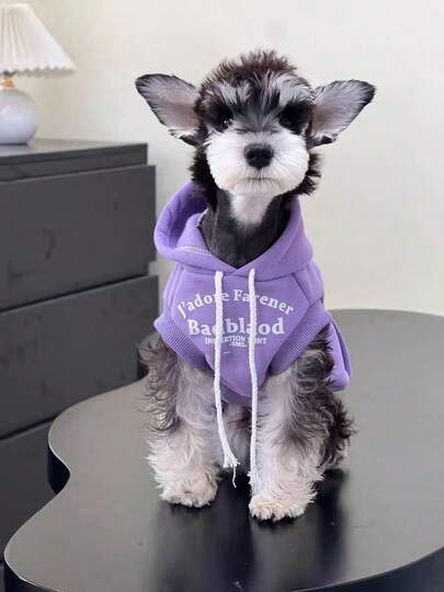 Badblood Inspired Pet Hoodie, Letter Print Dog Sweatshirt, Soft Cotton Sleeveless Schnauzer & Small Dog Pullover, Green/Gray/Purple