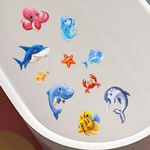 一套（10张）卡通浴缸贴纸，底部防滑磨砂贴纸，可爱动物贴纸，海洋生物浴缸贴花 - A型 - 查看 2