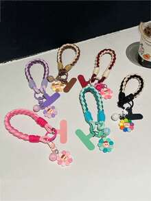 4-Strand Thick Cotton Rope Creative Sun Doll Woven Phone Lanyard, Short Wrist Style, Sturdy Anti-Lost Phone Charm - Multicolor - View 1