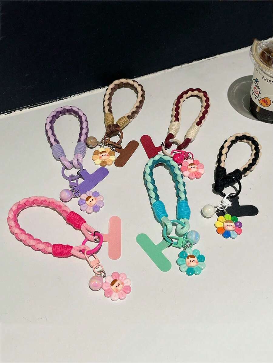 4-Strand Thick Cotton Rope Creative Sun Doll Woven Phone Lanyard, Short Wrist Style, Sturdy Anti-Lost Phone Charm - Multicolor - View 1