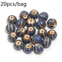 20 piezas/paquete Cuentas de cerámica con esmalte floral, cuentas de cerámica estilo vintage para hacer pulseras, collares, cadenas de teléfono DIY, patrón rayado de sandía de 12 mm - Cuentas de porcelana con esmalte de flores - Ver 17