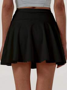 Falda de tenis de cintura alta para mujer con forro de pantalón corto y bolsillos laterales. - Negro - Ver 5