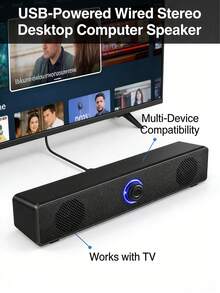 1个USB供电有线立体声桌面音箱，适用于电脑、台式机、笔记本电脑、PC、平板电脑、手机、CD播放器、无线音箱，3.5mm接口，电视屏幕 - 彩色 - 查看 3