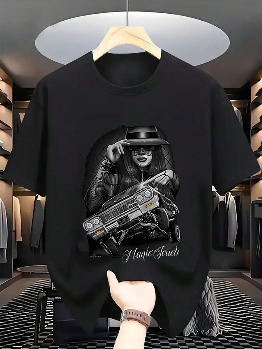 Plus Size-Funny Men's And Women's Round Neck T-Shirt Women's Fashion T-Shirt,DGA D Gonzales Magic Touch Lowrider Chicano Art, Cotton Casual Short Sleeve Tee Soft, Comfortable & Machine Washable-Ideal For Casual Attire & Unique Gift, All-Season Casual Wear For Sport Fans | Playful Design Tee | Ideal For Gym & Outdoor Activities - màu đen - Xem 1