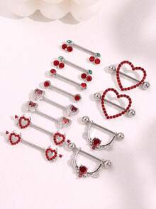 2件套不锈钢心形、蝴蝶、月亮、立方氧化锆花朵造型乳环，可爱穿刺饰品，适合日常佩戴 - nipple ring - 查看 2
