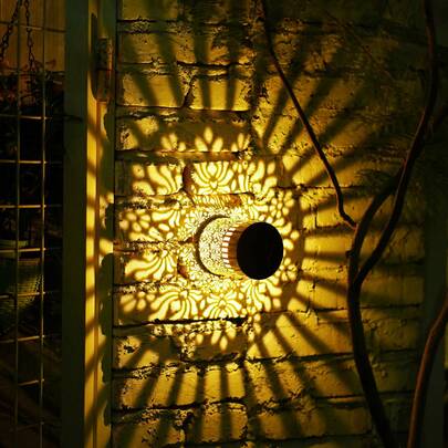 Solar Powered Iron Peony Flower Wall Light, Warm LED Light For Outdoor Garden, Suitable For Holiday Decor, Yard, Lawn, Park