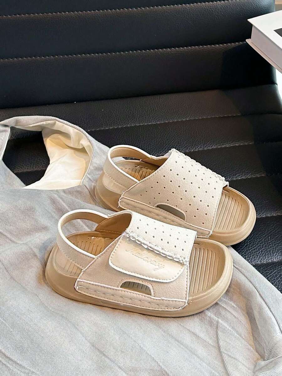 1 đôi dép xăng đan trẻ em kiểu dáng tối giản, thoáng khí, có khóa dán, đế mềm chống trơn trượt. - Màu be - Xem 1