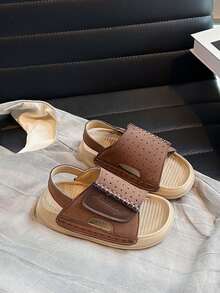 1双简约透气魔术贴儿童凉鞋，软底防滑婴儿凉鞋 - 棕色 - 查看 1