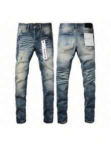Men Purple 2026 Jeans Slim Fit Skinny Heavy Duty High Street Fashion Straight Leg Casual Pants  Versatile Minimalist - 藍色 - 查看 1