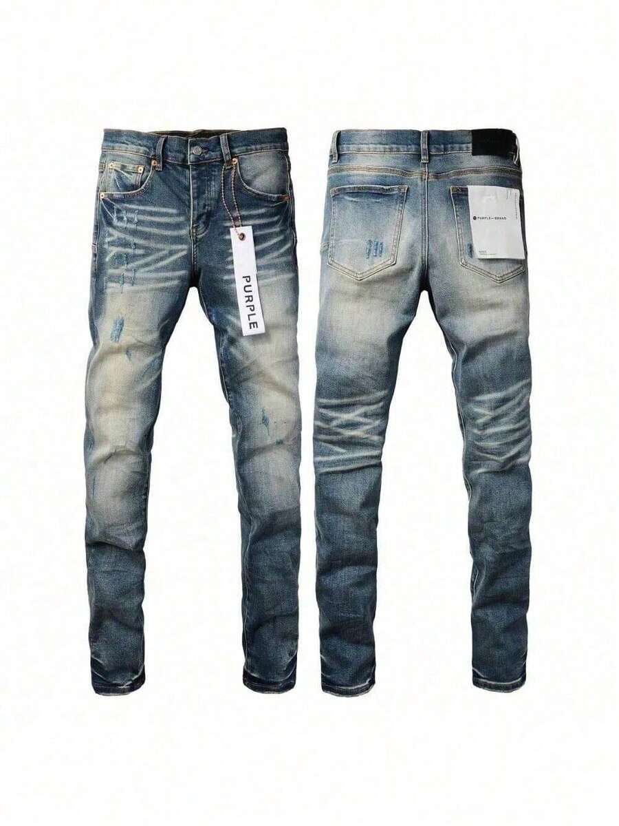 Men Purple 2026 Jeans Slim Fit Skinny Heavy Duty High Street Fashion Straight Leg Casual Pants  Versatile Minimalist - 藍色 - 查看 1