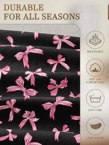 2/3件套黑色粉色蝴蝶结图案床笠套装（1件床笠+1/2个枕套），床垫保护套，床垫罩，床单套装，柔软透气，适用于各种尺寸的床——单人床、双人床、特大号床、大号床，床笠深度可达11.8英寸，家用纺织品 - 黑色 - 查看 5