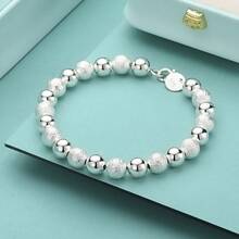 925 Silver Plated Smooth Matte Beaded Chain Bracelet Fashion Charm Wedding Party For Women Jewelry Gifts - Silver - View 1