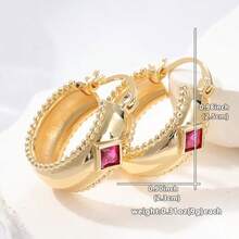 Pendientes de aro de zirconia sintética de color cobre-rojo vintage, diseño de aro único, elegante joyería de tono dorado - Multicolor - Ver 7