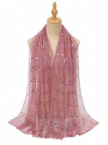 1 chiếc khăn bandana nữ, khăn choàng nhẹ màu trơn đính sequin, băng đô, khăn trùm đầu kiểu Trung Đông, khăn choàng trang trí, khăn che nắng, thích hợp sử dụng hàng ngày. - Hồng - Xem 1
