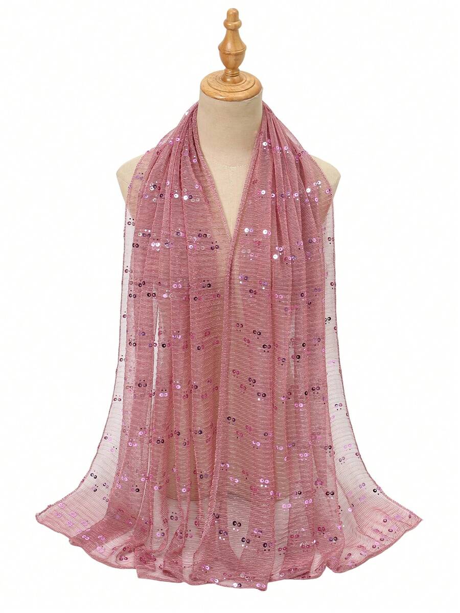 1 chiếc khăn bandana nữ, khăn choàng nhẹ màu trơn đính sequin, băng đô, khăn trùm đầu kiểu Trung Đông, khăn choàng trang trí, khăn che nắng, thích hợp sử dụng hàng ngày. - Hồng - Xem 1