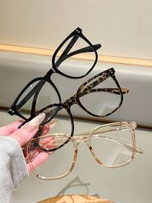 1/3 Pair Unisex Square Optical Glasses, Campus Style Large Frame Glasses Suitable For Face Shaping, Daily Wear - Multicolor - View 2