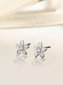 1 Pair S925 Sterling Silver Delicate Floral Stud Earrings, Elegant Aesthetic, Suitable For Daily, Party, Date, Beach Wear, Ideal Gift - Flowers - View 4