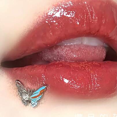 三色钛钢蝴蝶唇环，小众蝴蝶唇部穿孔饰品