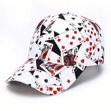 1pc Polyester Playing Card Printed Sun Protection Hat, Suitable For All Seasons - A - View 1