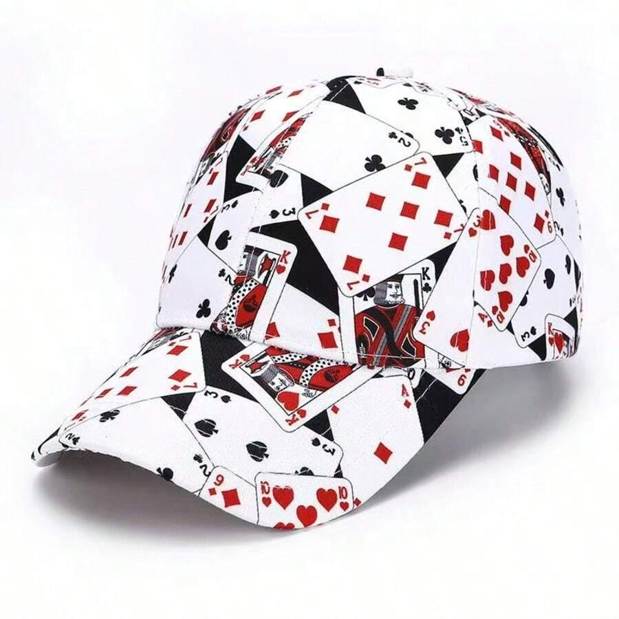 1pc Polyester Playing Card Printed Sun Protection Hat, Suitable For All Seasons - A - View 1