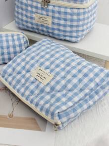 3PCS/1set Quilted Makeup Bag Set, Cosmetic Bag, Stylish Travel Toiletry Bag, Cute Small Pouch, Kawaii Aesthetic Makeup Bag, Travel Plaid Makeup Organizer Bag With Zipper Pocket, Chere Checkered Makeup Bag, Travel Makeup Bag, Large Capacity Pencil Case, Makeup Brush Holder Bag, Holiday Travel Toiletry Bag, Bathroom Accessories, Wedding Gift, Bridesmaid Gift, Birthday Gift, Friend Gift, Valentine's Day Gift, Holiday Gift, Bathroom Supplies, Back To School,Makeup Bag,Travel Essential - Multicolor - View 8