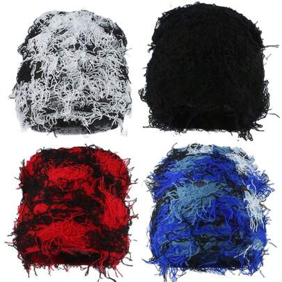 4pcs Vintage Knit Hats, Fluffy Winter Warm Hats, Thick Insulation, Men's Outdoor Ski Knit Caps, Suitable For Spring & Autumn