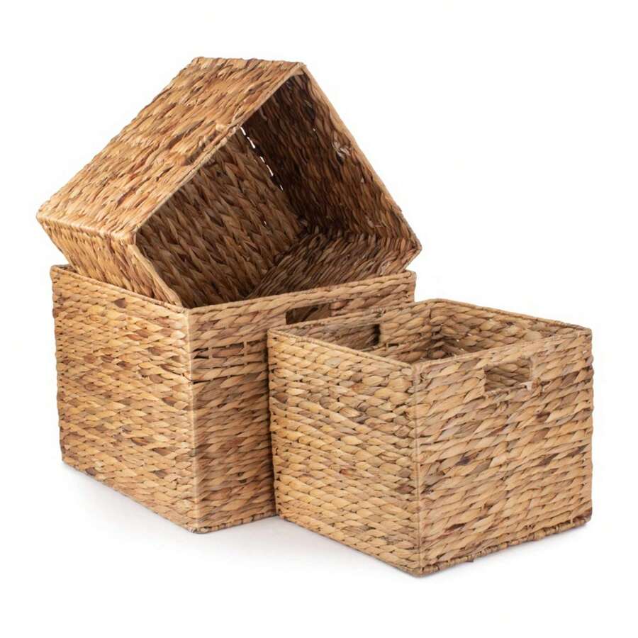 Red Hamper Square Water Hyacinth Storage Basket - Transparent Black Model - View 1