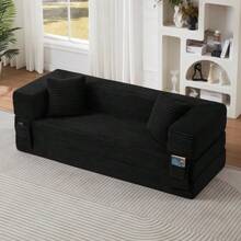 Modern Corduroy Sofa With A  Look, Classic Square Design, Unique Two-Level Design, Convertible Into A Bed, Ideal For Apartments And Large Rooms. - 黑色 - 查看 7