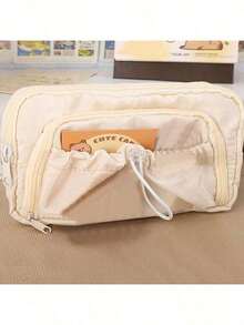 1pc Cute Cartoon Large Capacity Pencil, Japanese/Korean Student Pencil Box, Unisex Pencil Pouch, Multi-Functional Pencil Bag, Minimalist Pencil, Cosmetic Bag, Toiletry Bag, Back To School Essential Pencil Bag, Backpack,Stationery - 淺褐色的 - 查看 16