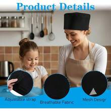Premium Black Adjustable Large Oval Chef Hat - Breathable Mesh Design Men Women, Unisex Cooking Baking Cap (Circumference 22-23.6 Inches) - Default - View 3