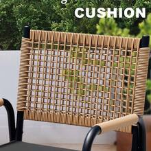 Conjunto de 2 Sillas de Mimbre para Patio con Cojines, Sillones de Ratán para Exteriores, Estructura de Metal para Todo Tipo de Clima, Cómodos Asientos para Jardín, Césped, Terraza, Porche, Balcón - 1 pieza - Negro - Ver 4