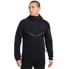 Nike Unisex Tech-Inspired Zip Hoodie & Jogger, Slim Fit Tapered Tracksuit With Cozy Lining, No Shrinkage, Effortless Streetwear Graphic Outerwear For Men & Women Set - Black Full-Zip Hoodie1 - 查看 5