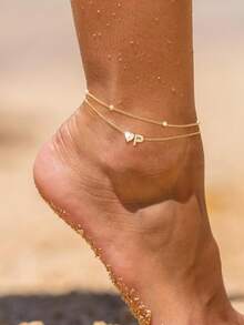 Tsnamer Vòng chân chữ cái hình trái tim mạ vàng 14K, chiếc vòng chân đính đá CZ thanh lịch này là món quà trang sức chống thấm nước thời trang dành cho phụ nữ. - vòng chân - Xem 6