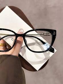 1副女士TR圆形日常休闲简约时尚透明镜片眼镜，适合外出、上学、通勤等场合。 - 黑色 - 查看 2