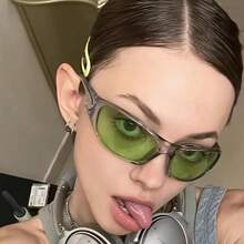 1 Pair Of Retro Y2K Style Green Glasses, Made Of PC Material, Punk Small Frame Design, Women's Fashion Celebrity Glasses - màu xanh lá - Xem 4