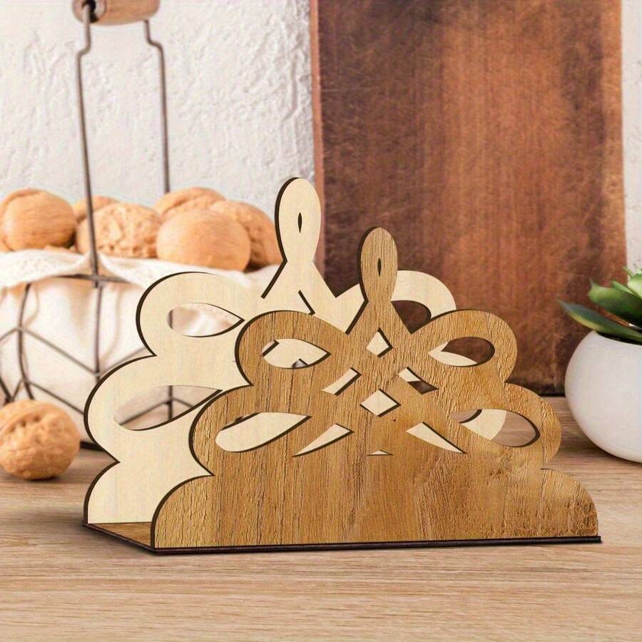 1 Set Wooden Hollow Design Napkin Holder, Rustic Style Napkin Box, Suitable For Restaurant, Kitchen And Countertop Decor, Perfect Match For Cocktail Table And Home Decor - Elegant Desktop Accessory - A - View 1