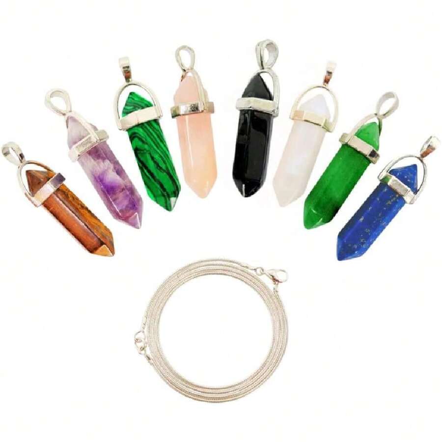 Set Collar 8 Intenciones, 8 Dijes de Cuarzo de 3cms, Diferentes Propósitos, Colgantes de Piedras Naturales con Cadena de Acero Inoxidable.,43439707 - Multicolor - Ver 1