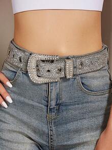 Party 1pc Y2K Studded Belt Women, Wide Ins Style Waistband, European And American Fashion, Sparkling And Personalized Coats And Dresses Halloween Summer, School Fall, Autumn, Halloween - 銀色 - 查看 7