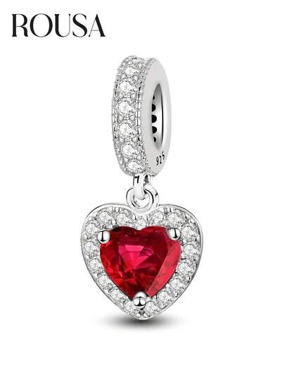 1pc 925 Sterling Silver Shiny Heart Shaped Beaded Pendant, Suitable For Bracelet, Bangle DIY Jewelry Making And Daily Wear Decoration, Suitable For Girls/Women, Also Can Be Used As Student Supplies