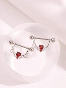 2件套不锈钢心形、蝴蝶、月亮、立方氧化锆花朵造型乳环，可爱穿刺饰品，适合日常佩戴 - nipple ring - 查看 8