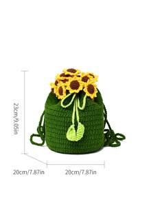 Mochila de girasol hecha a mano a ganchillo, bolso de hombro casual de moda, bolso escolar para estudiantes - Verde - Ver 7