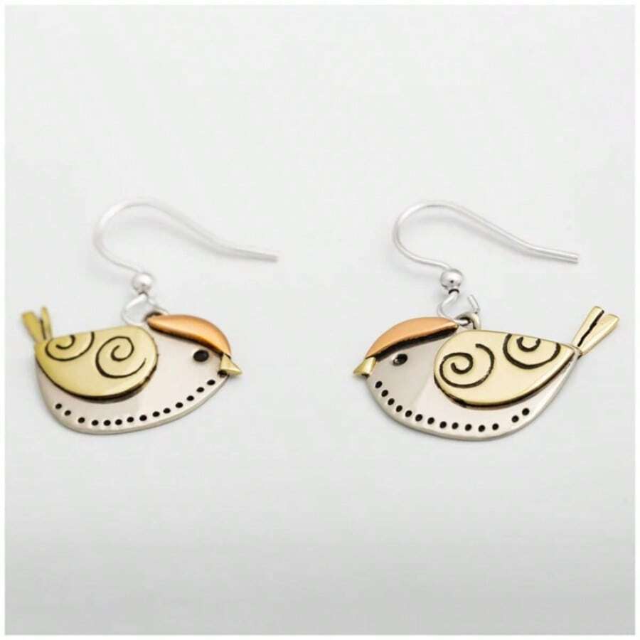 1 Đôi bông tai móc hình chim phong cách Bohemian dành cho nữ - Trang sức lấy cảm hứng từ động vật dễ thương, bông tai hình chim sẻ cổ điển, quà tặng sinh nhật, Valentine, thích hợp đeo hàng ngày và dự tiệc - Kiểu dáng tinh tế chủ đề động vật - Bạc - Xem 1