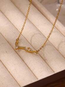 1件装奢华阿拉伯风格“爱”字锆石吊坠项链，迷人女士吊坠，不锈钢链，婚礼情侣首饰，爱情礼物 - 金黃色 - 查看 4