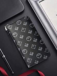 HOVI'S 19.8x10cm Large Capacity Zipper Card Holder Wallet, PU Leather Men's Multi-Card Slots Wallet, Business Accessory, Black All-Over Print - Black - View 7