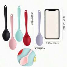 4pcs Silicone Spoons - Heat Resistant Non-Stick Kitchen Mixing Spoons, 8 Inch (20.5cm) Mixing Spoons Tool, Ladle Spoon Rice Spoon Adult Spoon Kitchen Supplies, Suitable For Mixing, Baking, Serving, Cooking And Stirring - Multicolor - View 5