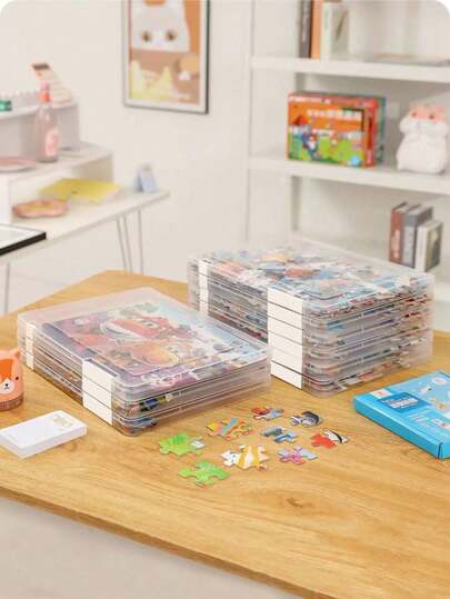 1/2/4 pièces Boîte de rangement transparente en plastique - Boîte de rangement multifonctionnelle pour blocs, puzzles et artisanat, avec couvercle pratique, grande capacité, imperméable, fermeture à double boucle, empilable. Convient pour les dossiers, magazines, cahiers, factures, copies d'examen, etc. - Gain de place, convient pour la maison et le bureau, organisation de bureau, matériau plastique à la mode et durable, boîte de rangement de documents