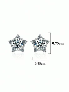 3pcs Elegant Luxury Jewelry Set: 6.5mm X 1pc Necklace, 5.0mm X 2pcs Earrings (2 Carat Moissanite Snowflake Design), Suitable For Women's Daily Wear, Parties, Holidays, Valentine's Day, Mother's Day, Wedding Anniversary - Silver - View 5