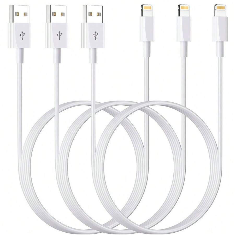 1-3条装 3.3英尺/100厘米 快速充电高速数据传输线 USB 转 Lightning，兼容 14 Pro Max/14 Pro/14 Plus/14/13/12/11/Xs/Xr/8/7/6/ - 白色 - 查看 1