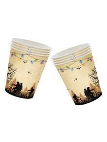 10pcs/30pcs/50pcs Retro Horror Letter Decorations, Disposable Retro Paper Cups For Haunted Houses, Party Decorations, Retro Haunted House Themed Paper Cups, Stranger's Birthday Party Decorations - Multicolor - View 7