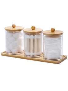 3 PiecesCotton Swab Box Set - Vanity Organizer Set, Includes Cotton Ball Box, Dental Floss Picks, Cotton Swab Dispenser Set, Tray, And Pill Dispenser With Lid. - View 10